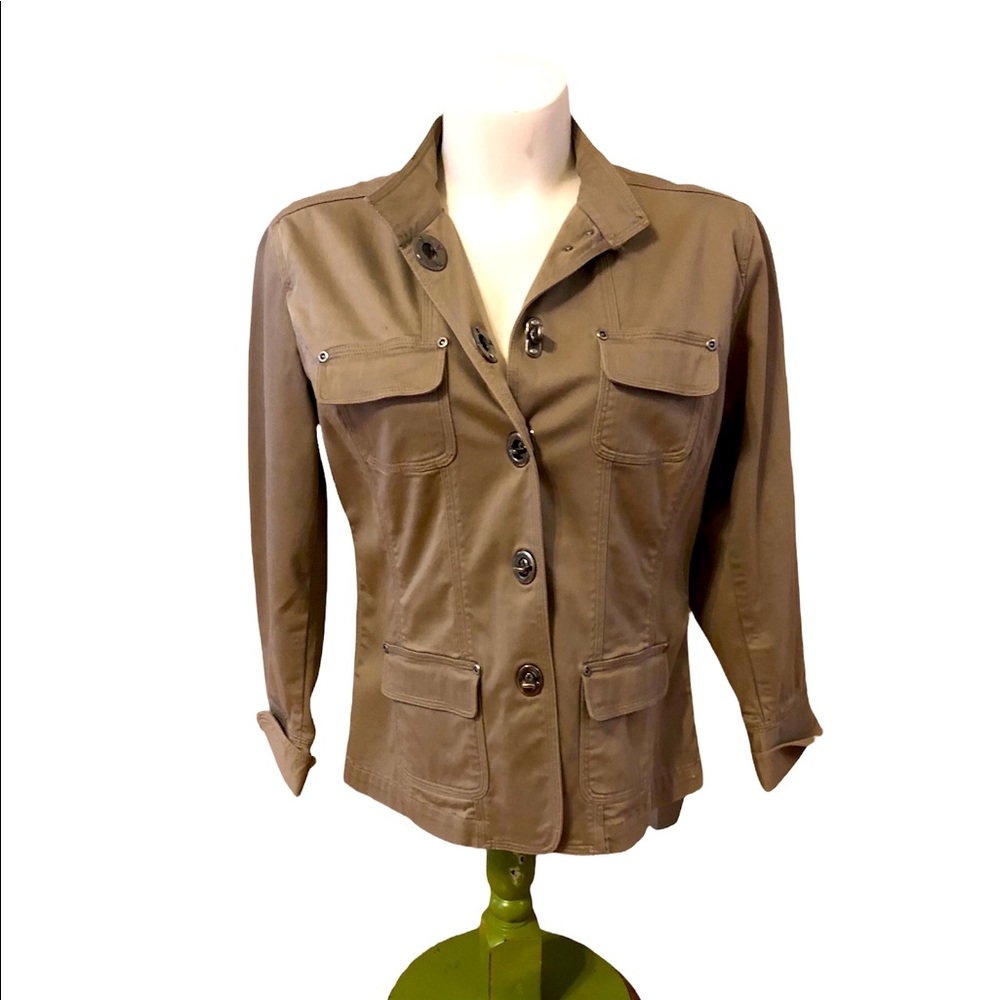 Chico’s khaki jacket. Size 1 (womens 8-10).